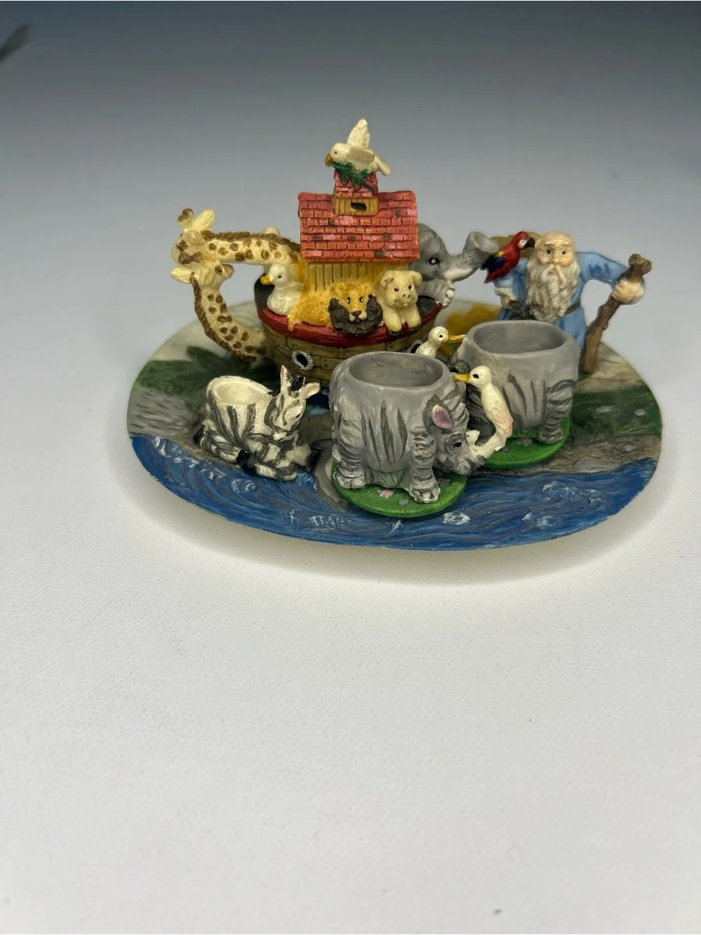 Vintage Noahs Ark Miniature Resin Tea Set  Collectible Display